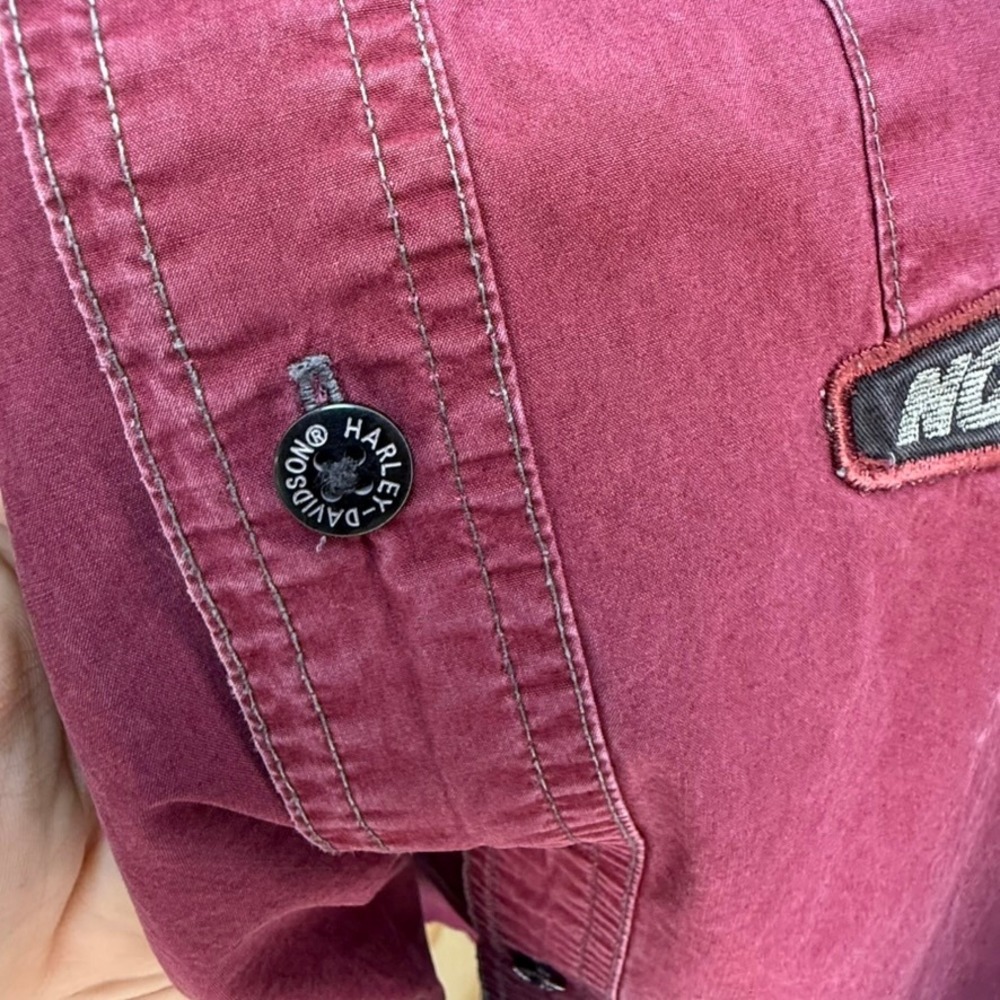 Harley Davidson Mens XXL Long Sleeve Button Down Shirt Burgundy No Cages Patches - Picture 11 of 11